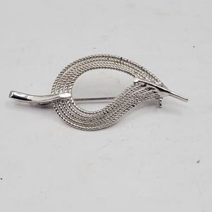 Vintage Art Deco Abstract Silver Leaf Brooch Swirl Brooch